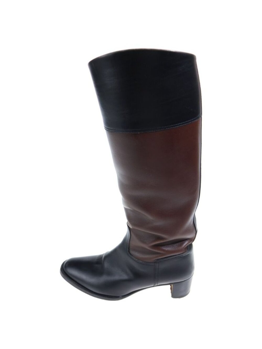 Hermes Bicolor Leather Long Boots Heels Black Brown